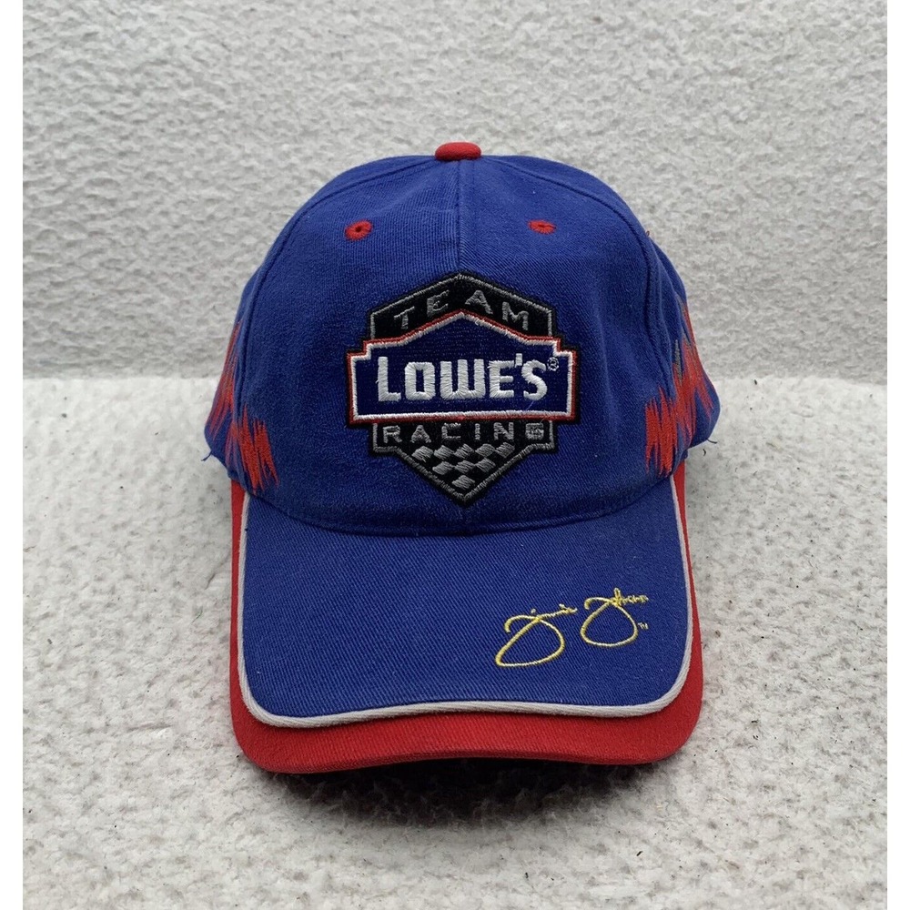 Jimmy Johnson Shockwave Baseball Hat Mens OSFM Hook Loop Blue Red Lowes Nascar‎